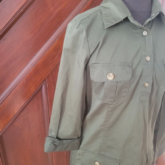 Old Navy Womens Army Green Long-Sleeve Utility Shirt Dress With Pockets Size S - Picture 2 of 4
